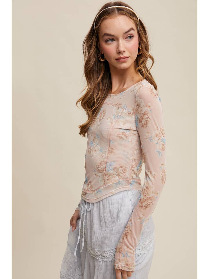 Listicle - Wholesale T-Shirt - Women's - Floral Mesh Long Sleeve Layering Top15