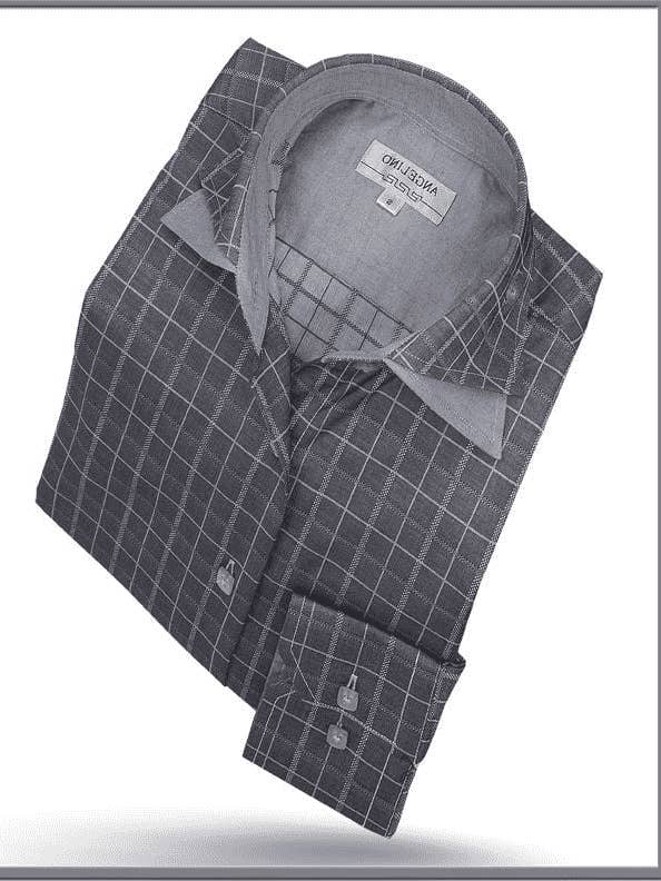 Men's Cotton Shirt - Double Collar Shirt Grey for wholesale by Angelino