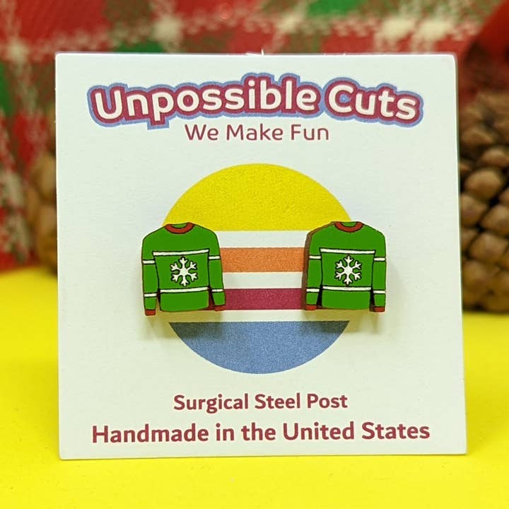 Christmas Sweater Wood Earring | Stocking Stuffer for wholesale by Unpossible Cuts