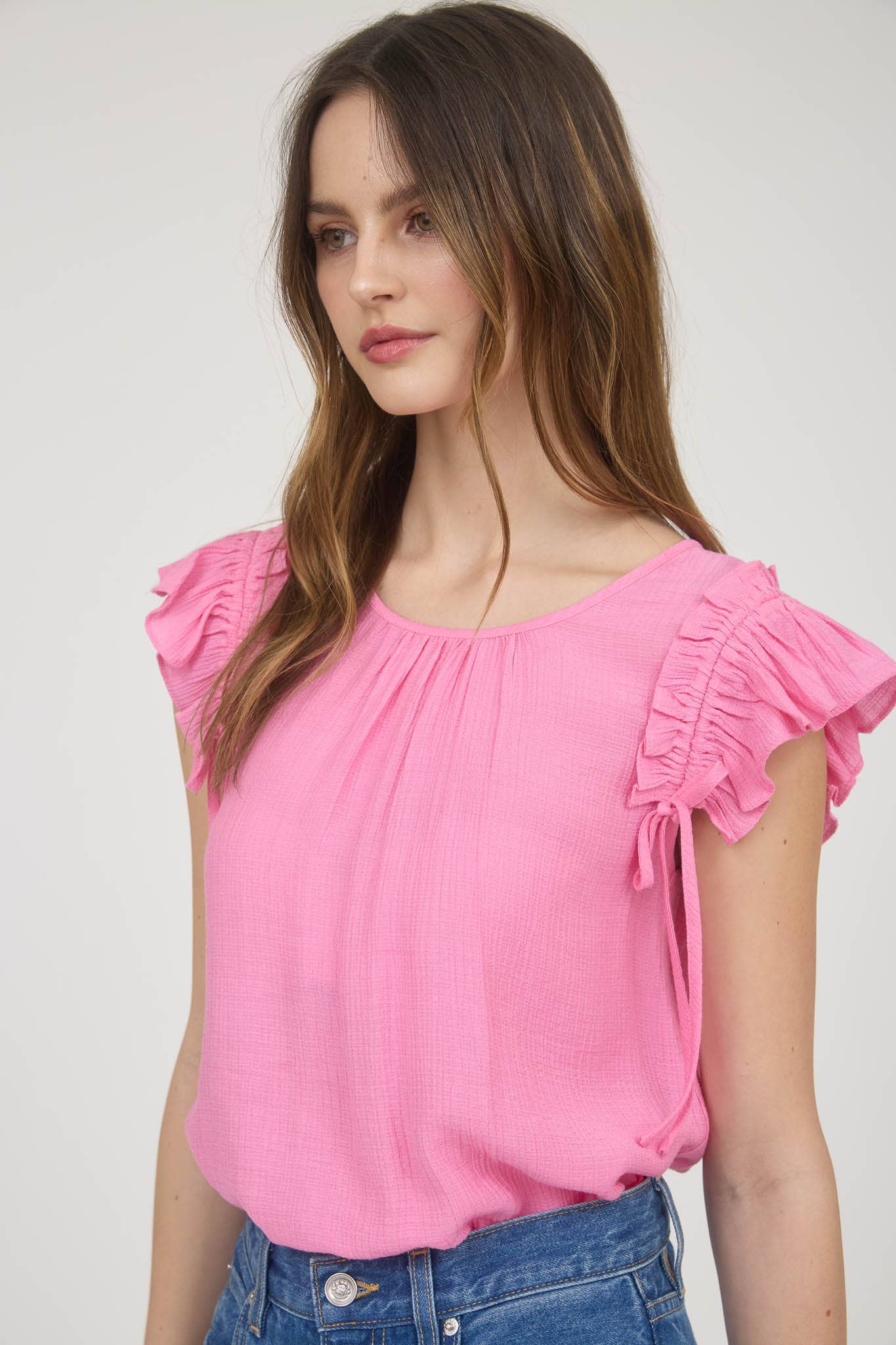 MINE - Wholesale Blouse - Women's - RUFFLE DETAIL DRAWSTRING DETAIL BLOUSE11