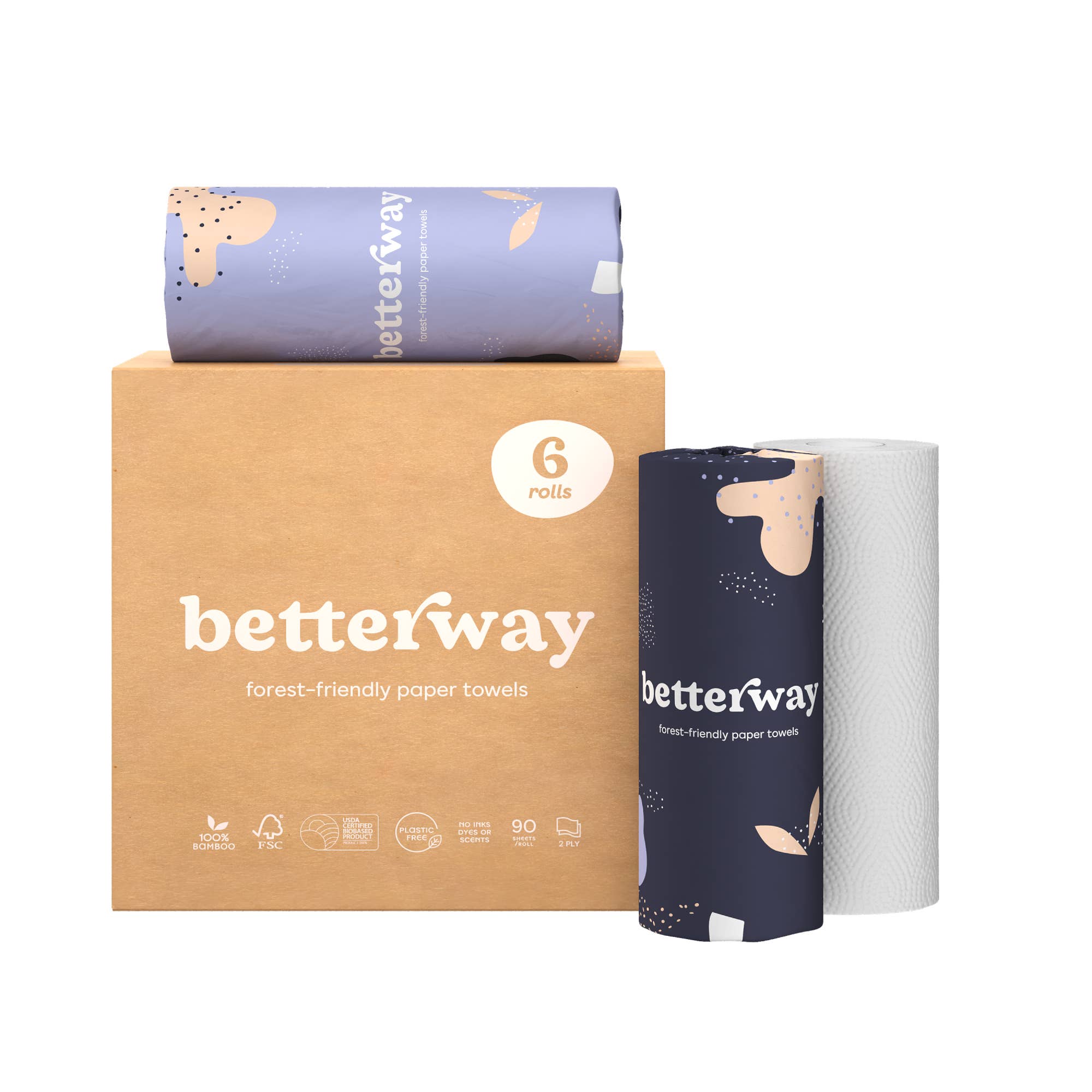 Betterway - Vente Essuie-tout - Serviettes en papier Betterway Bamboo (6 rouleaux/boîte)