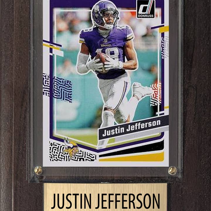 Justin Jefferson Minnesota Vikings 2025 2024 Donruss Score Prizm 4x6 Gift Plaque for wholesale by C And I Collectables