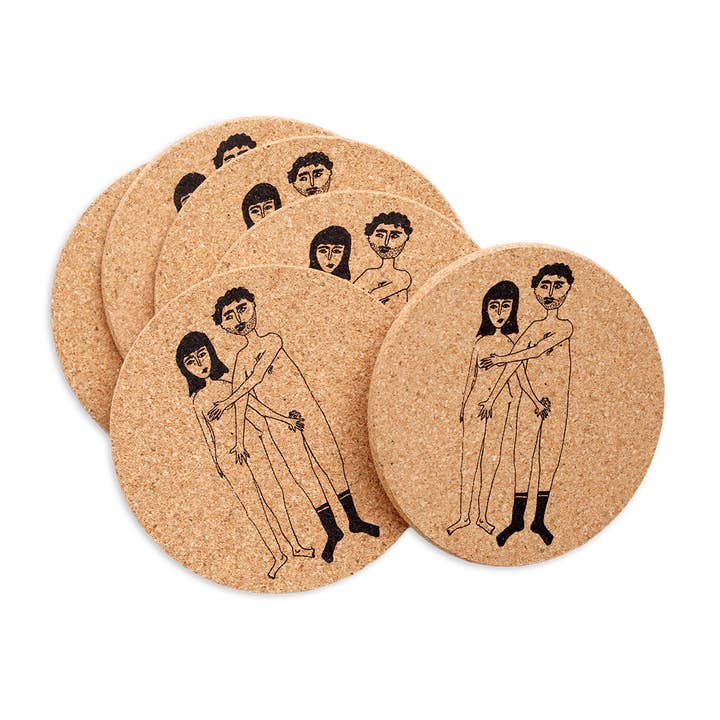 coaster cork naked couple (set of 6) for wholesale by helen b