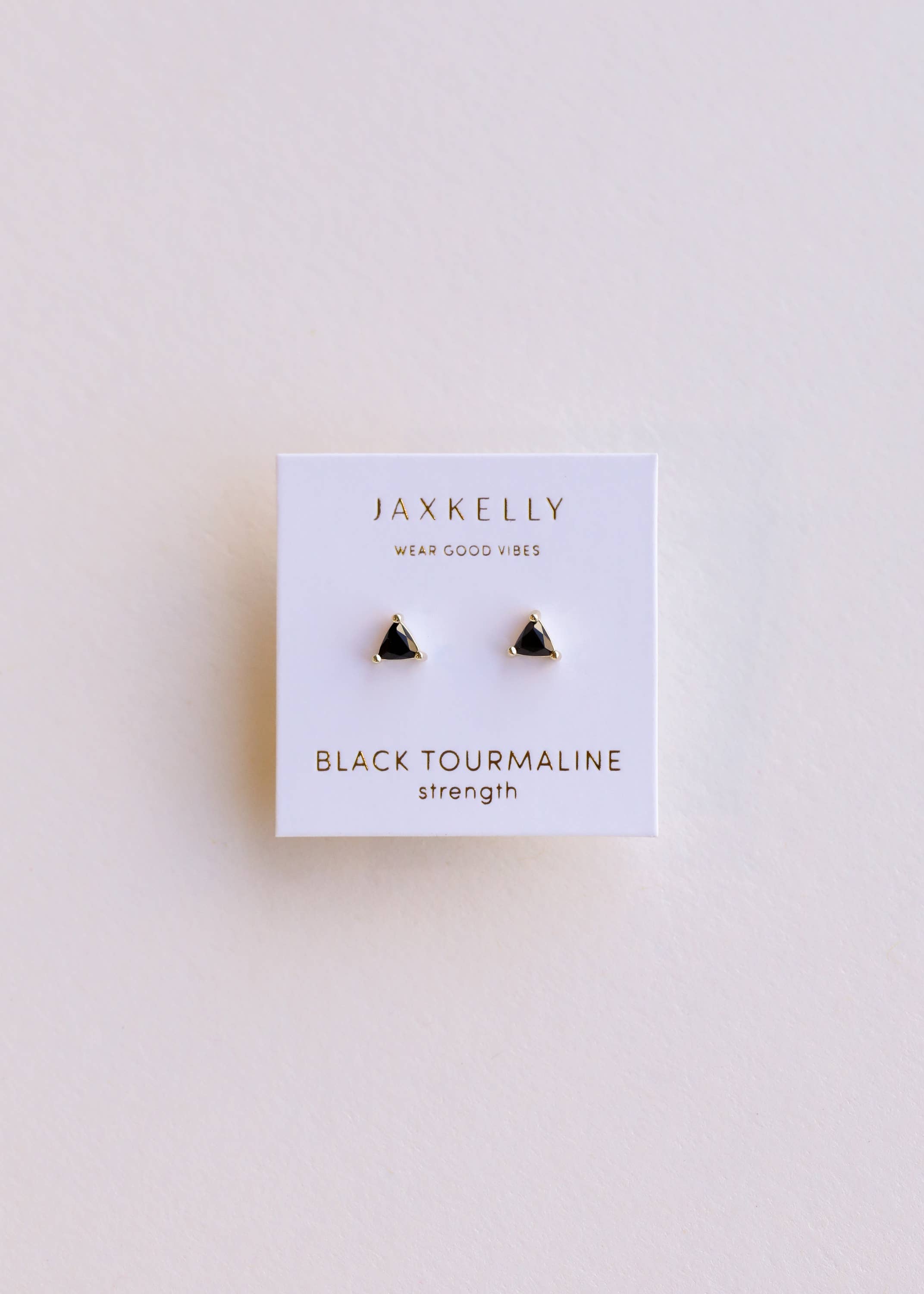 JaxKelly - Wholesale Stud/Post Earrings - Mini Energy Gem - Black Tourmaline - Gold Earrings1