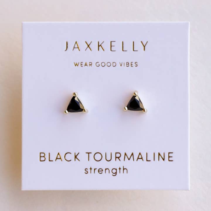 JaxKelly – Brincos de pino por atacado – Brincos Mini Energy Gem com Turmalina Negra e Ouro0