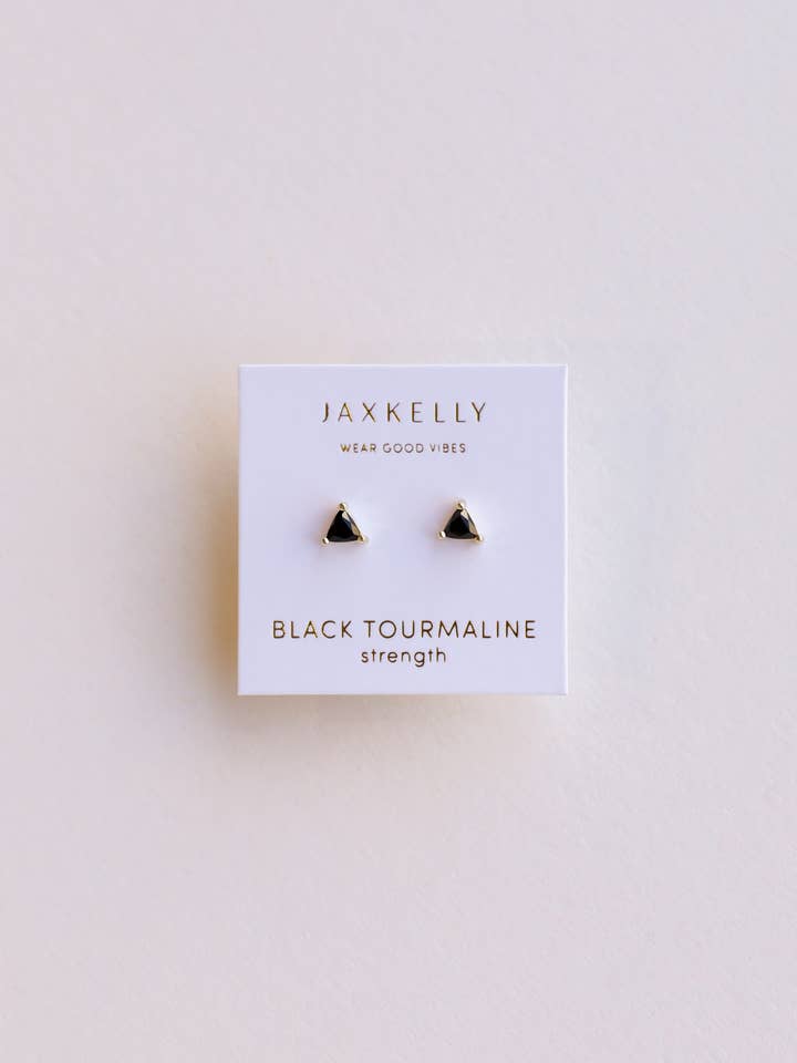 Boucles d’oreilles Mini Energy Gem en tourmaline noire et or pour la vente par JaxKelly