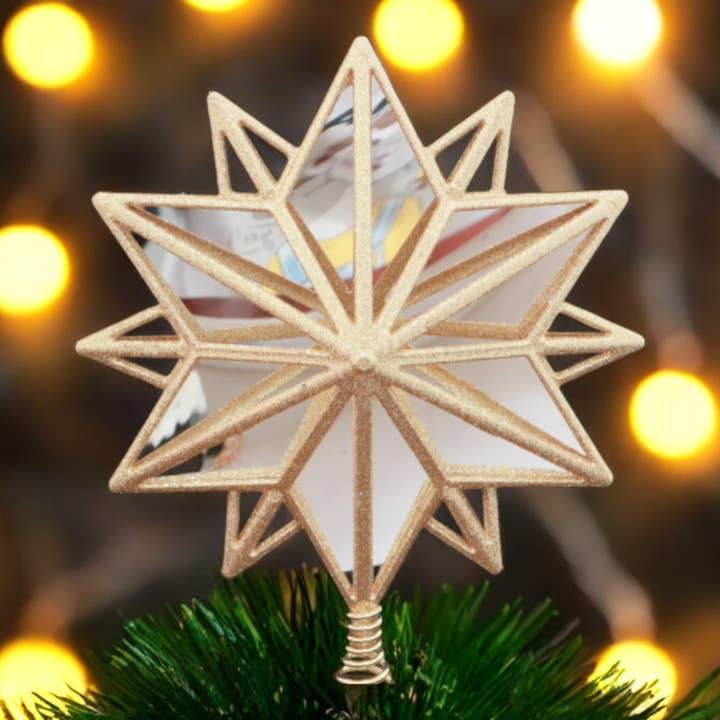 Decor N Beyond - Wholesale Tree Topper - Shiny Gold Mirror Snowflake Tree Topper0