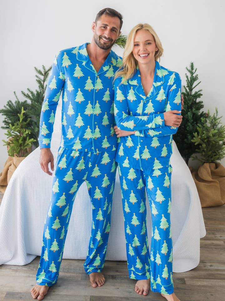 SoftSnooze™ Adult Bamboo Viscose Blue Twinkling Trees Button Up Pajama Set
for wholesale on Faire