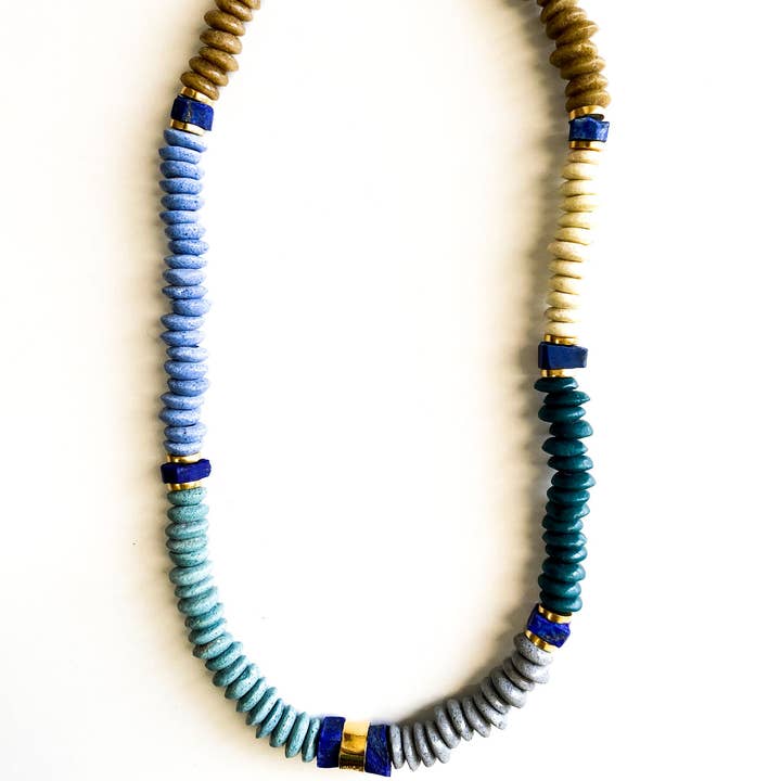 Natnat Creations - Wholesale Beaded/Pearl Necklace - MIRI NECKLACE ~ Multi 1 ~ African Ashanti Glass Beads, Lapis