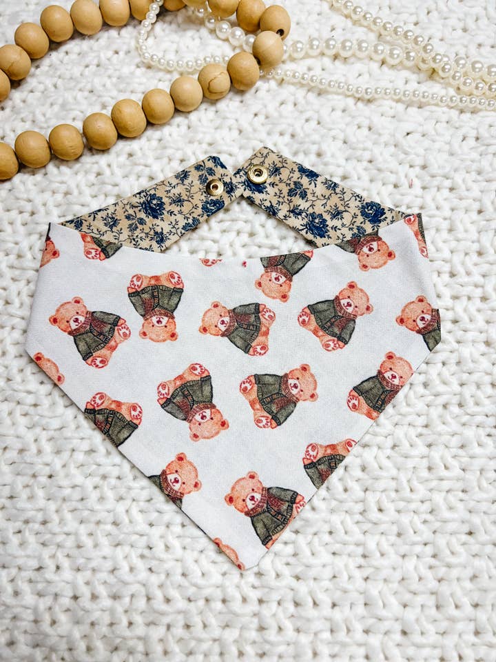 Teddy Bear Reversible Dog Bandana, Metal Snaps Pet Scarf for wholesale by StellaLoo