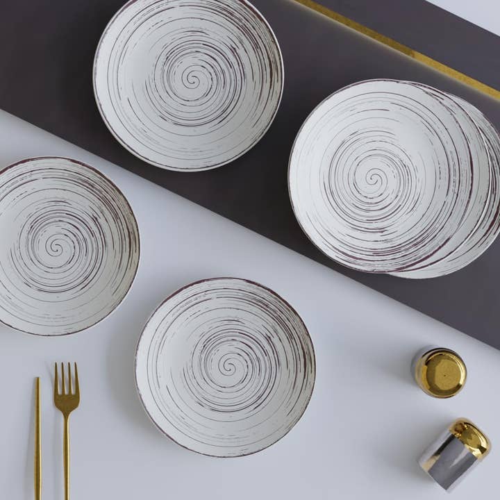 Assiettes à dîner en céramique marron en spirale 6 pièces - 10 pouces pour la vente par GoGlocal