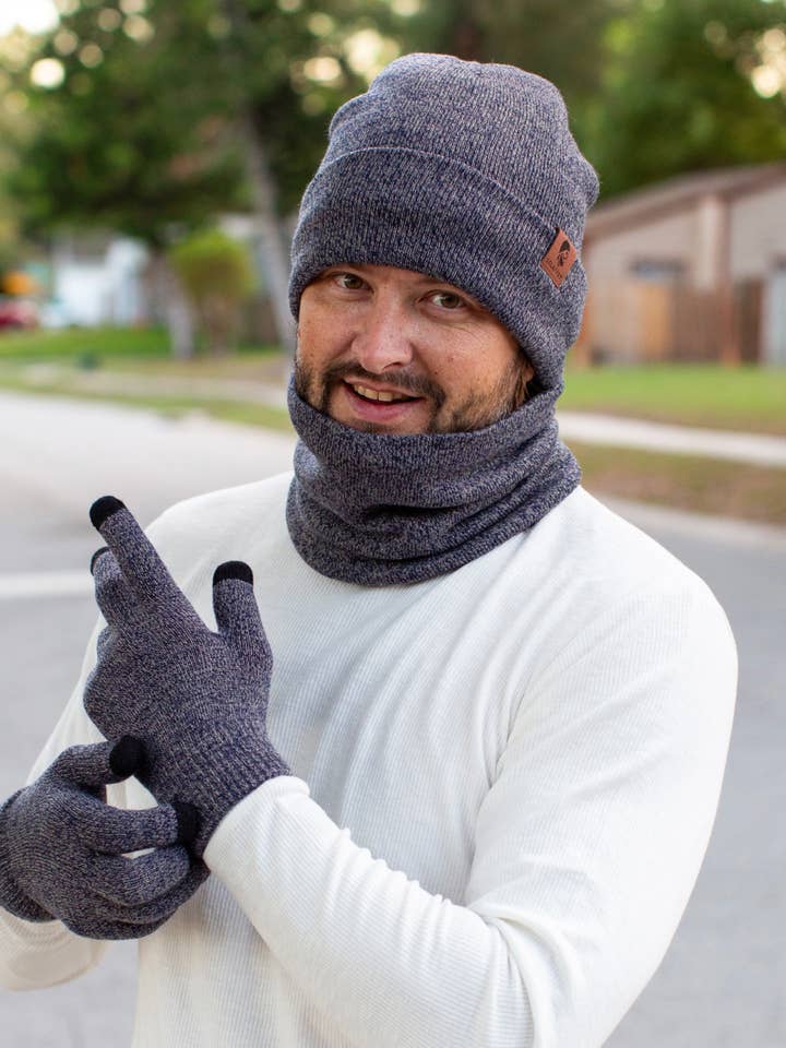 Hat Scarf Gloves Set for Men Fleece Lined, Warm Knit Winter for wholesale by LidorUS