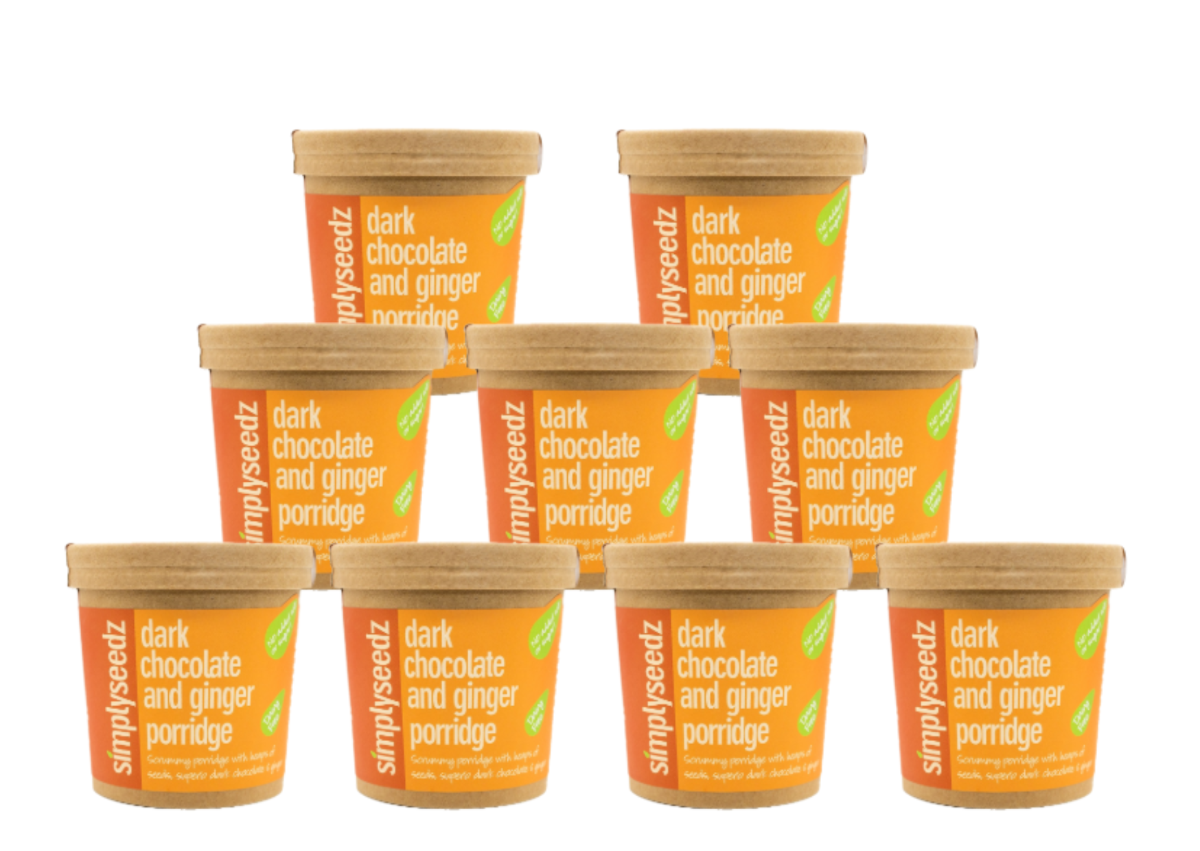 Simplyseedz - Wholesale Oats - Quick Porridge Oat Pots 9 x 60g pots Dark Chocolate & Ginger2