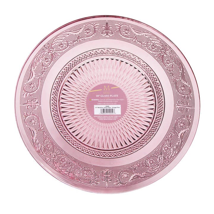 Core Home - Wholesale Decorative Plate/Dish/Bowl - 10" Medallion Glass Plate - Vintage Pink