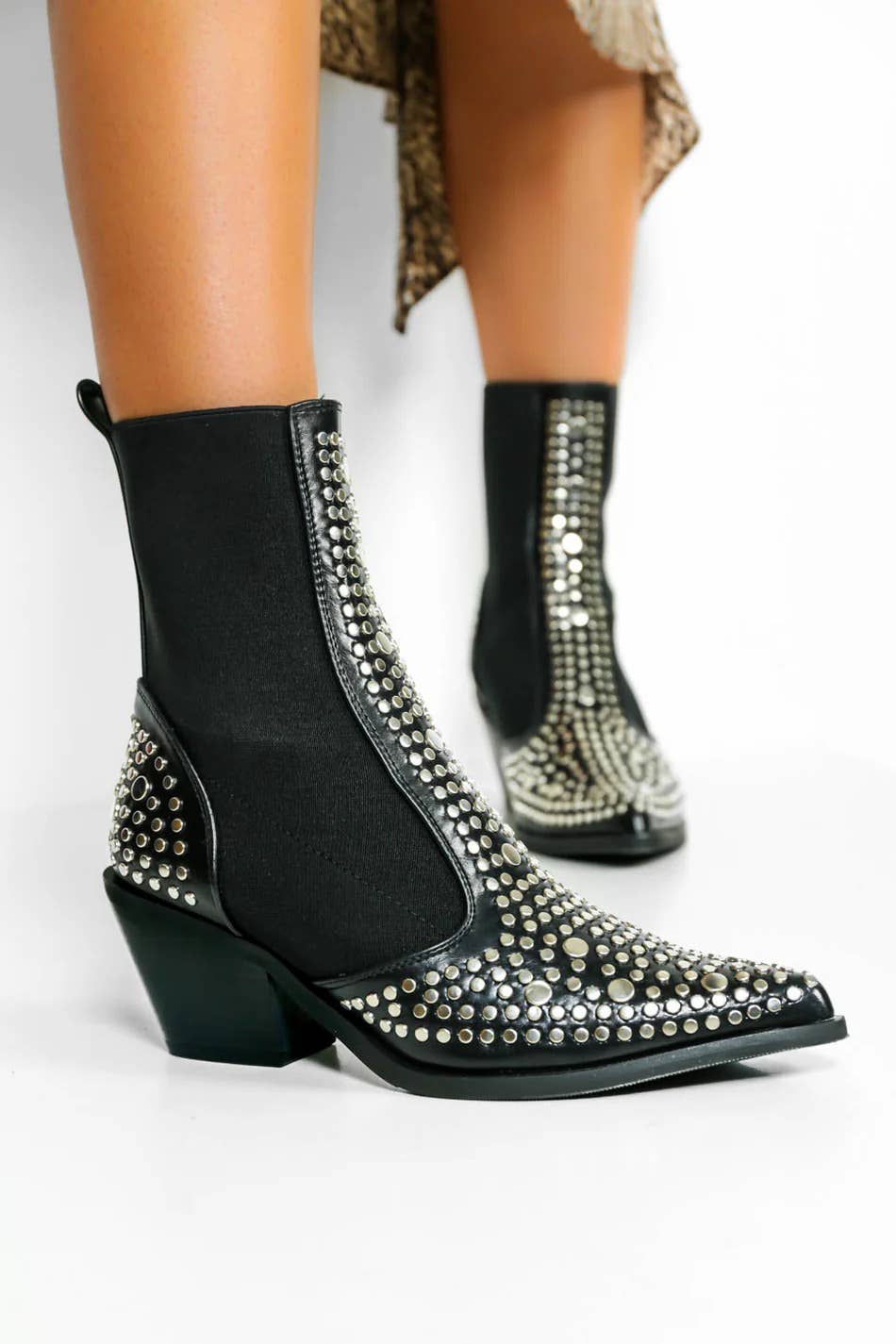 BLACK SILVER STUDDED BOOTS for wholesale on Faire
