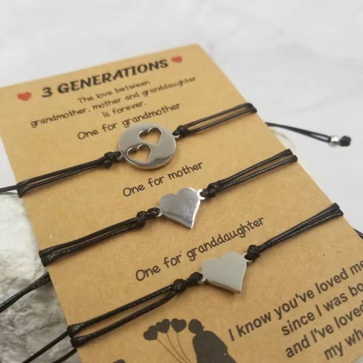The Pretty Jewellery - Wholesale Jewelry Set - Mother's Day 3 Generations Heart Bracelet - Set Of 3