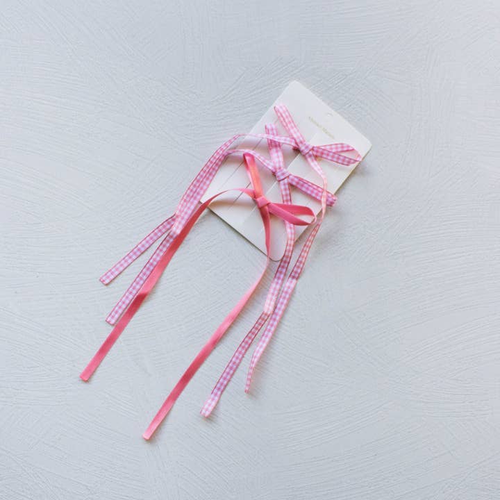 Tiepology - Wholesale Hair pin - Long Mini Check Pattern Bow Hair Pin Set16