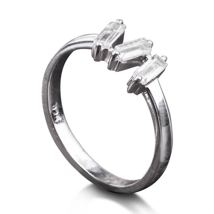 White Topaz Baguette Cut Ring in Sterling Silver for wholesale by The Jewellery Store London