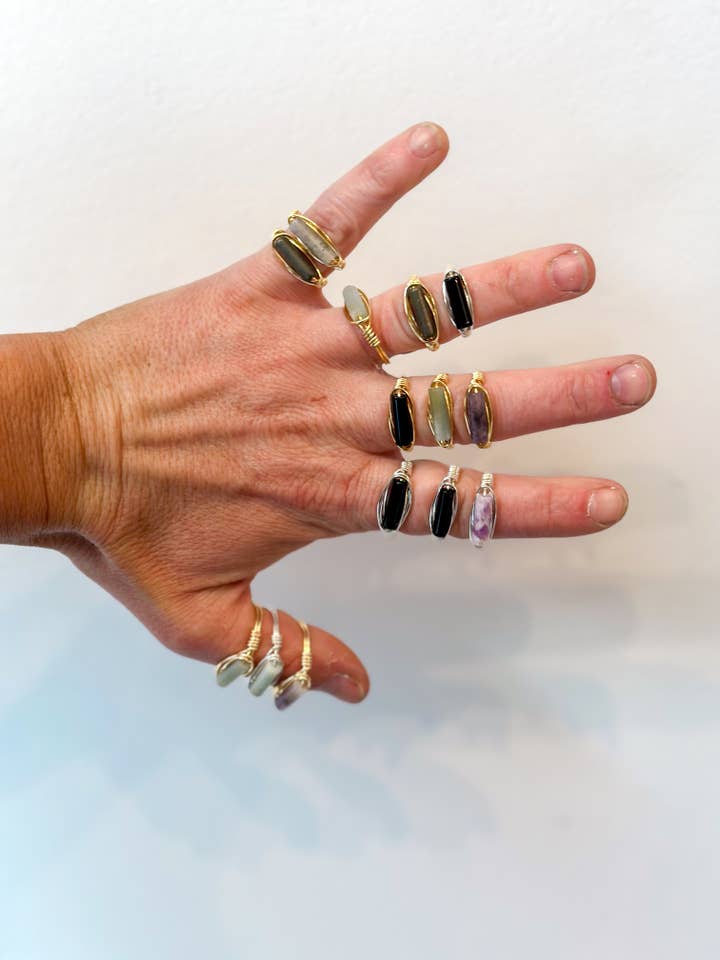 Gemstone Tube Wire Wrapped Ring | Spiritual Ring for wholesale by Elise Marie DeSigns