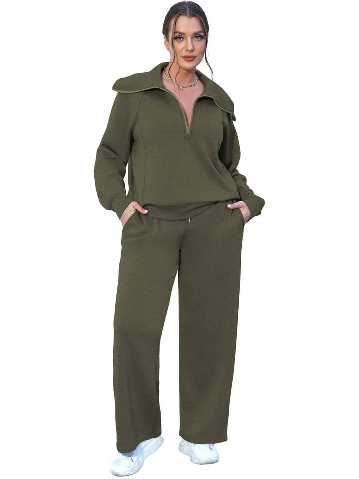 Queen Fashion - Wholesale Top & Skirt Set - Women's - long sleeved sweater wide leg pants two piece set96