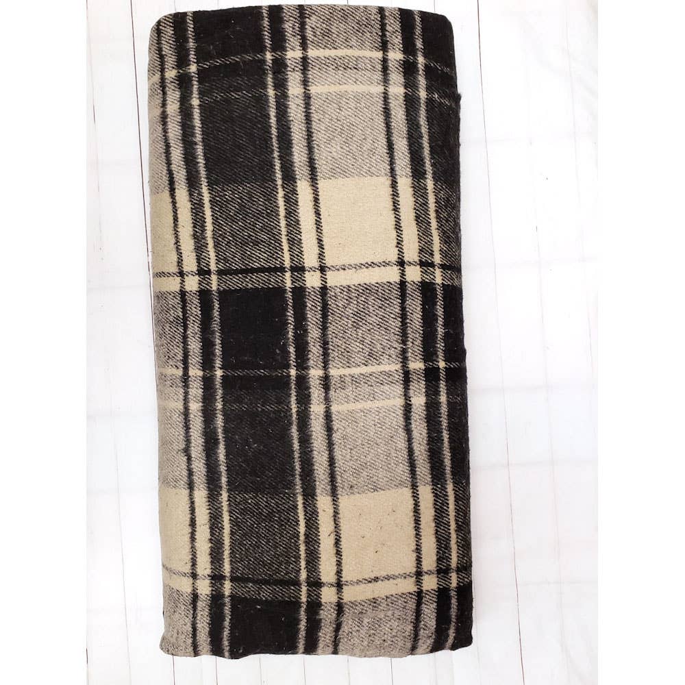 A.T. Imports - Wholesale Craft Supplies - Bolt of Black & Cream Check Fleece Fabric1