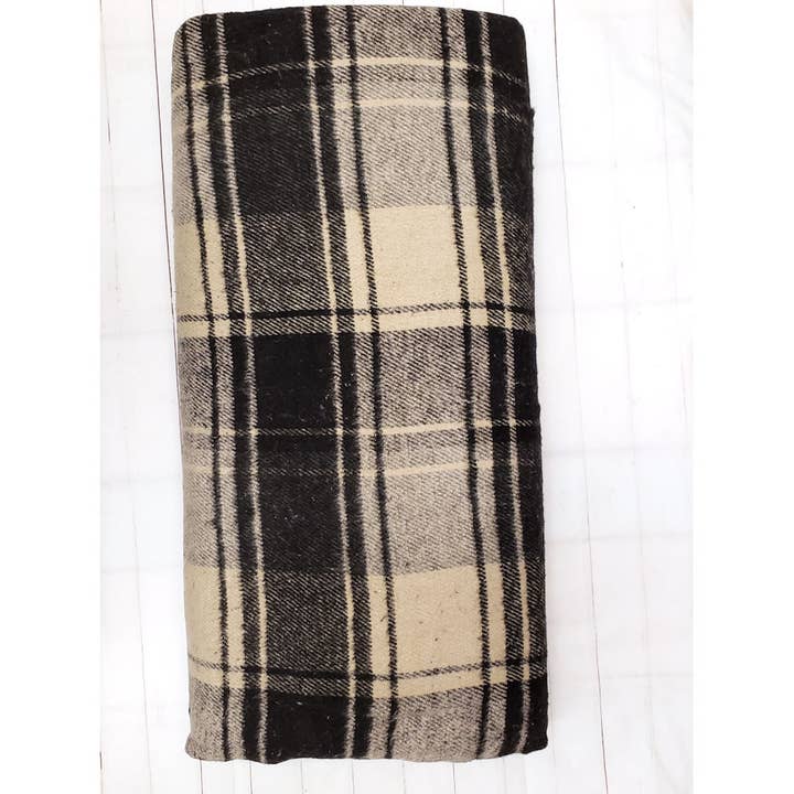 A.T. Imports - Wholesale Craft Supplies - Bolt of Black & Cream Check Fleece Fabric1