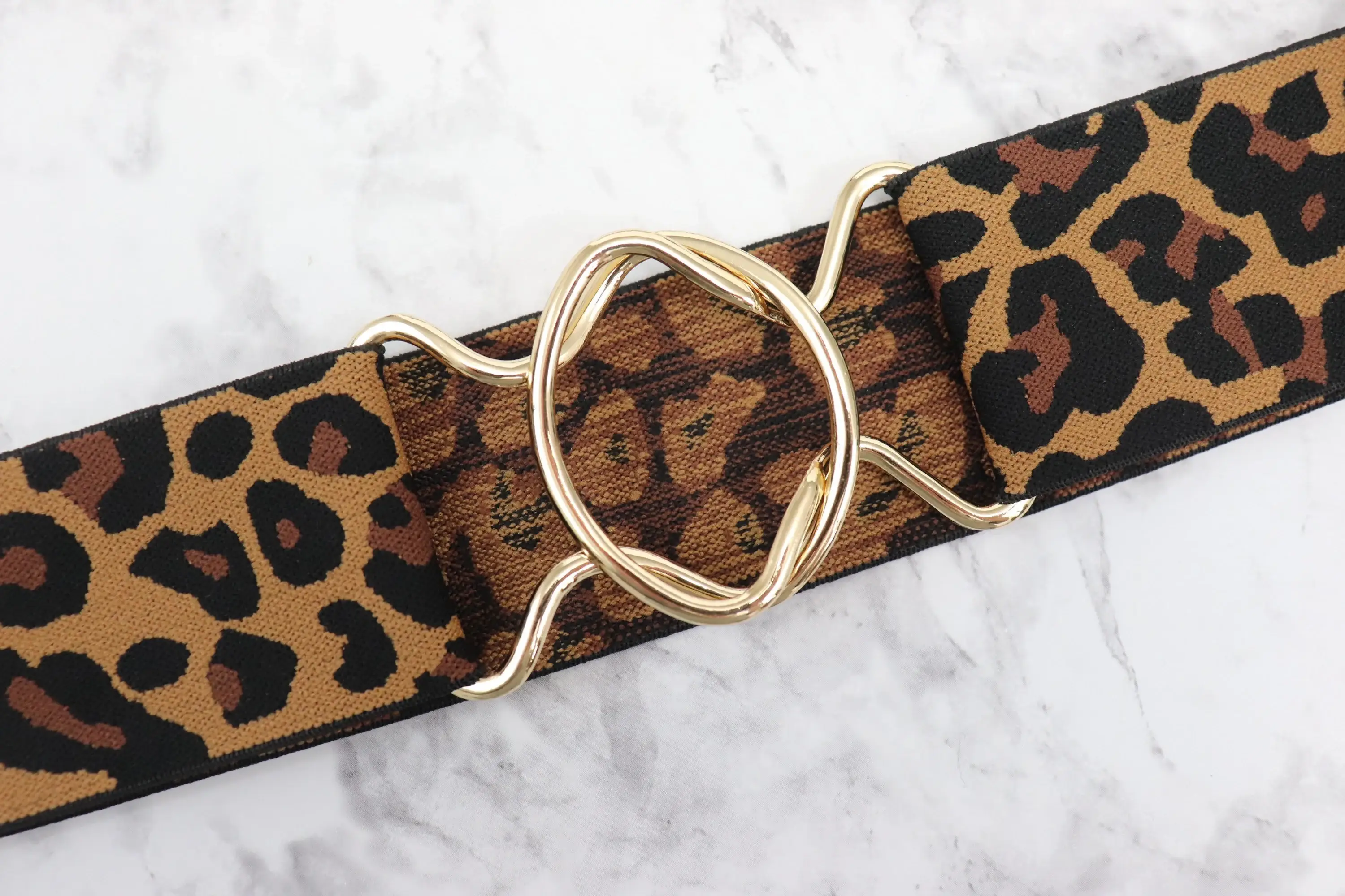 Heads Up Apparel - Wholesale Belt - Women's - 2 inch Brown cheetah Elastic Equestrian Belt 2