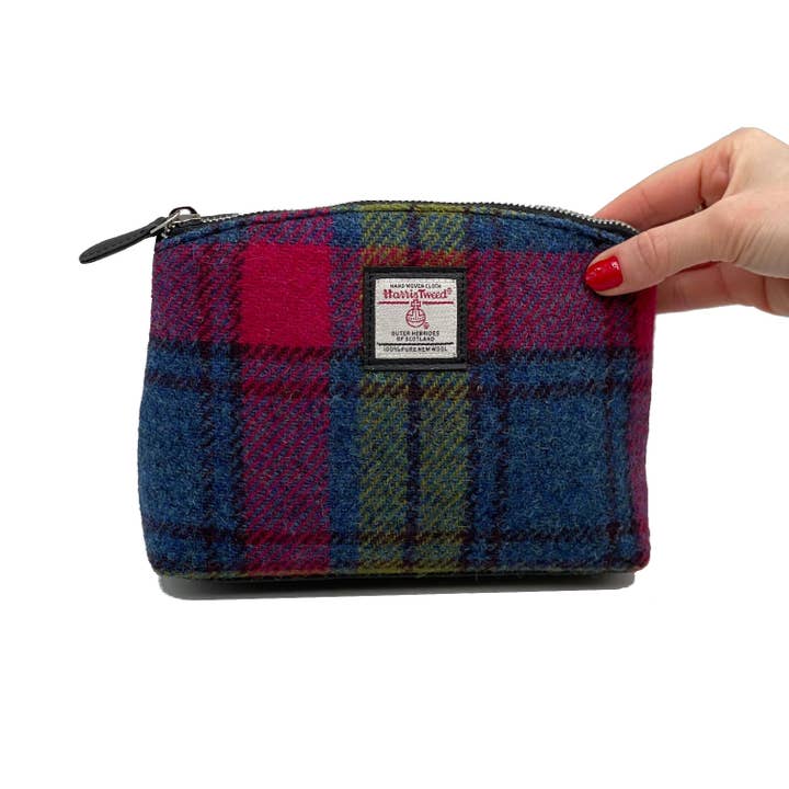 maccessori - Venta al por mayor Bolsa para maquillaje - Bolso Cosmético Harris Tweed Azul Rosa a Cuadros4