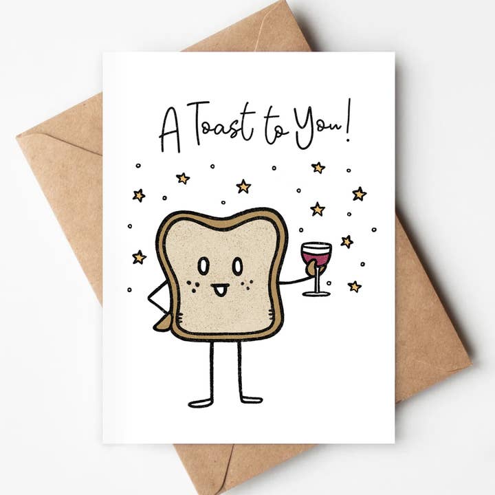 A Toast To You Eco-friendly Card Celebration Birthday Pun for wholesale by Jenna's Doodles