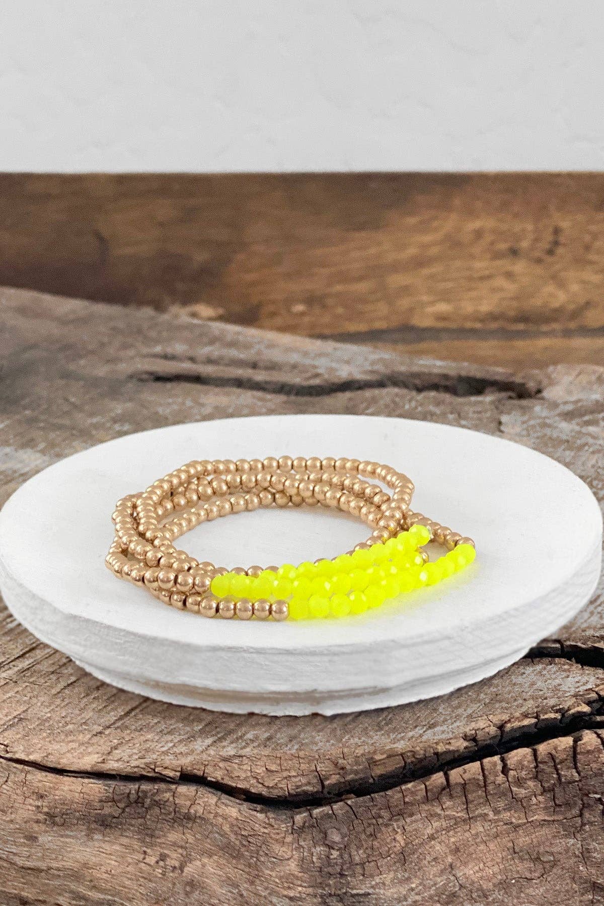 PennyLine inc - Wholesale Beaded Bracelet - Small Worn Gold tone and Glass beads bracelet stack of 4 bracelets3