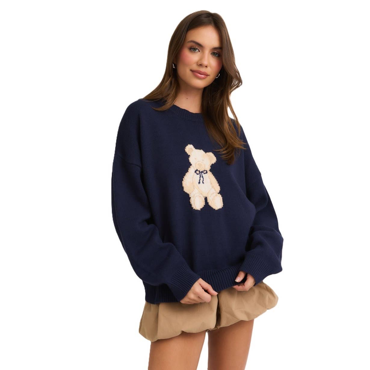 Apolline - Wholesale Knit Sweater - Women's - Long Sleeve Crew Neck Teddy Bear Graphic Sweater0