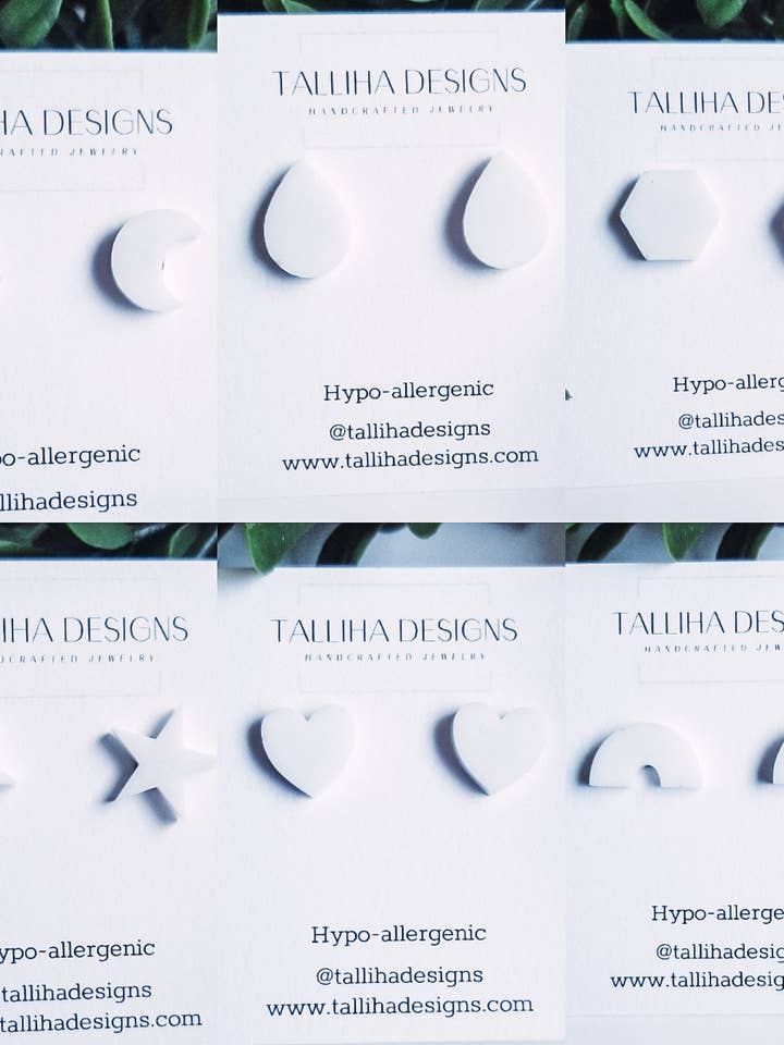 White Hand Poured Resin Studs for wholesale by Talliha Designs