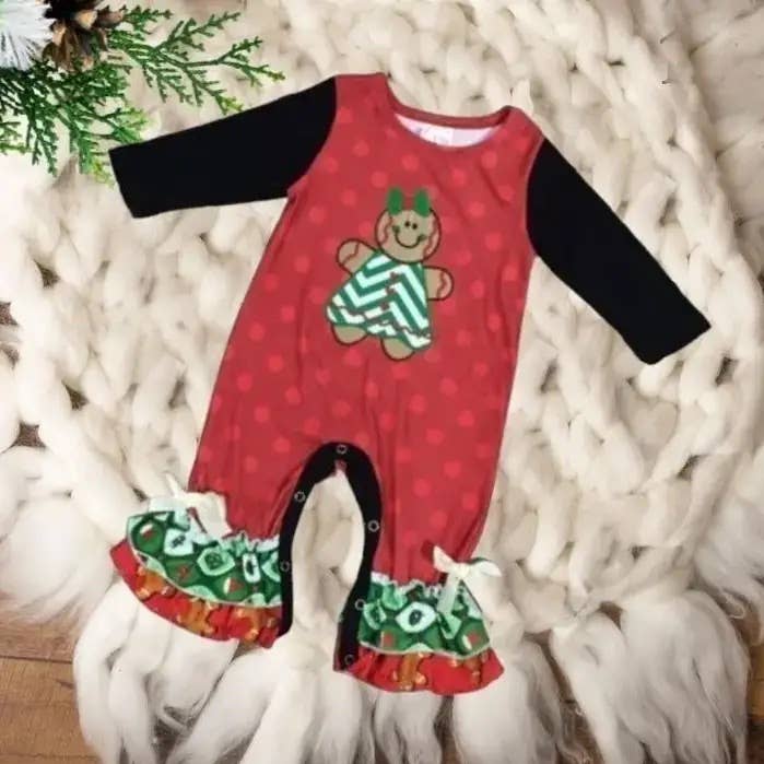 REA Julvolang Romper Jumpsuit - Pepparkaksröd för wholesale av Rufflеѕ & Bоwtіеѕ - Affordable Boys & Girls Clothing