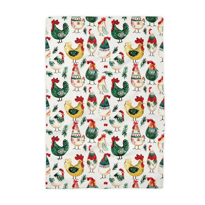 Canary Road - Wholesale Tea Towel - Christmas Chicken Collage Farmhouse Homestead Kitchen Towel1