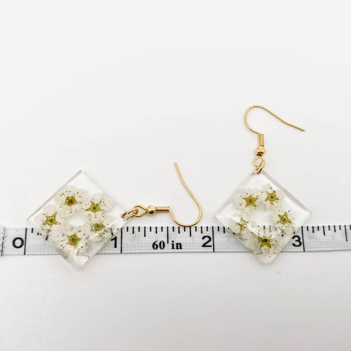 Mio Queena - Wholesale Dangle Earrings - Daffodil Genuine Dried Flowers Square Charm Earrings - PDF3