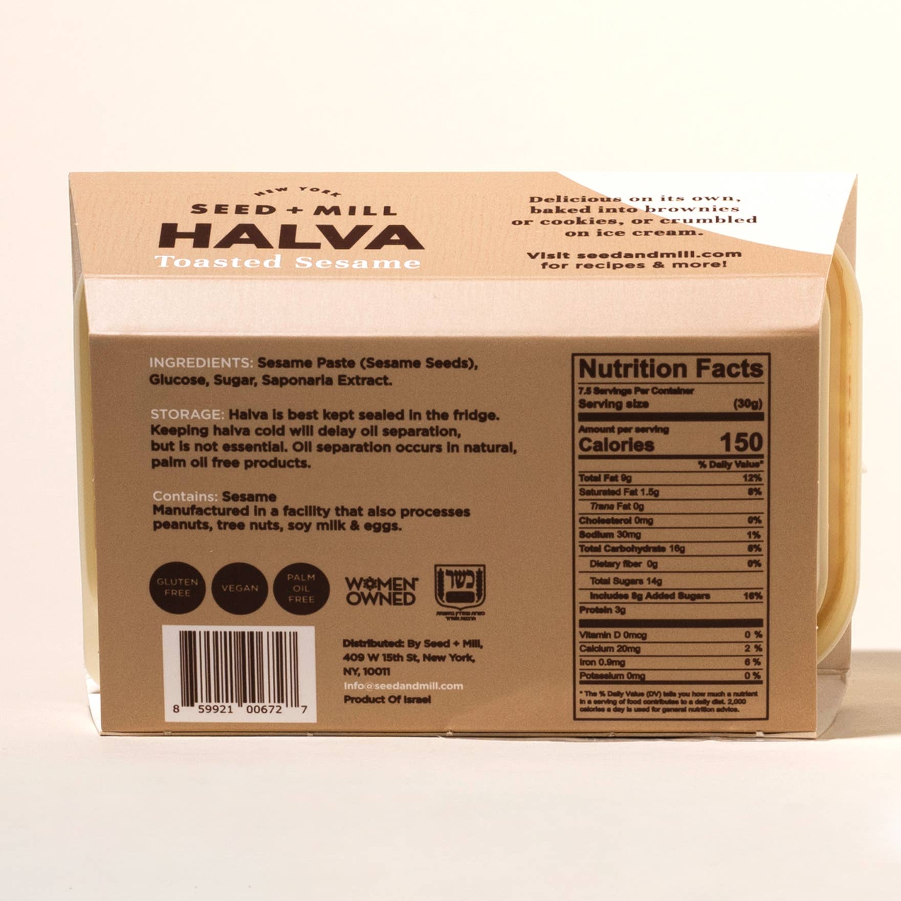 Seed + Mill - Wholesale Chocolate Bar - Toasted Sesame Halva, 227g - Kosher Sesame Candy2