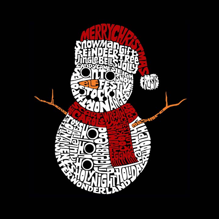 LA Pop Art - Wholesale Screen Printed T-Shirt - Kids - Christmas Snowman - Girl's Word Art T-Shirt
