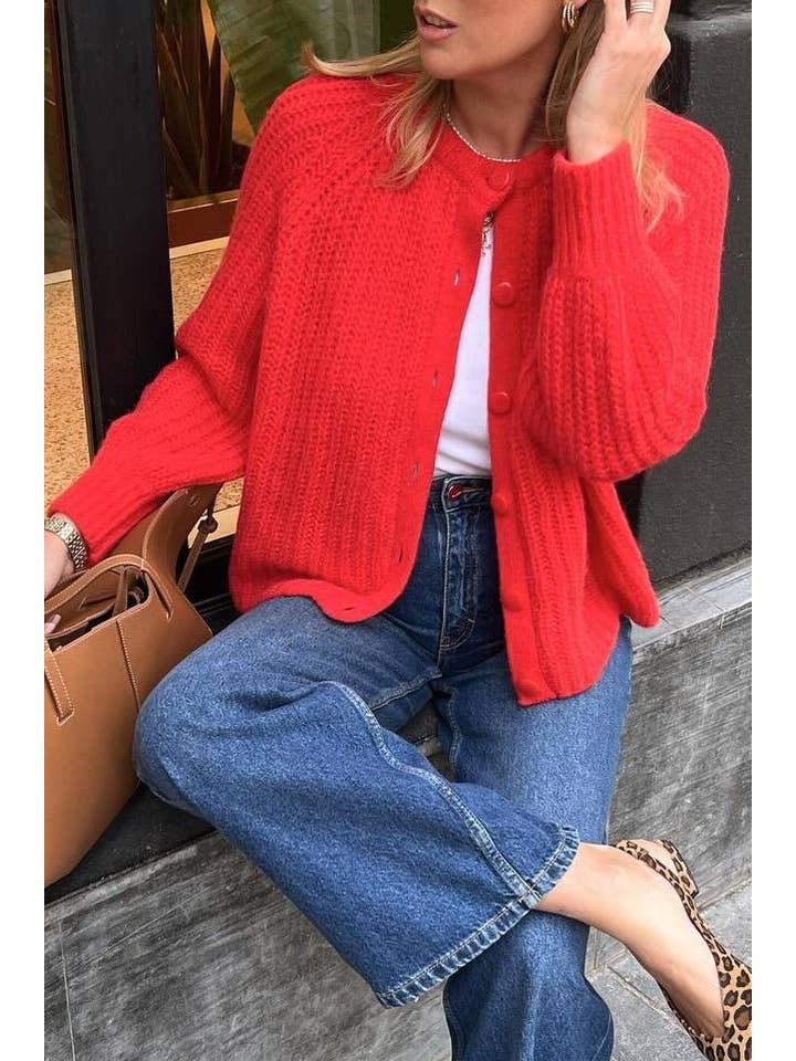 Rosa Clothing - Wholesale Cardigan - Women's - chunky crewneck knit Cardigan11