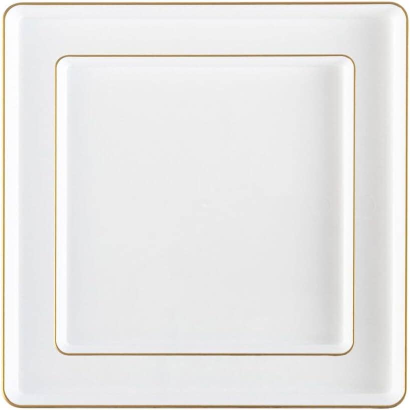 EcoQuality – wholesale Disposable plate – 7.75" & 10.75" Square White China Like Plastic Plates with Gold Rim0
