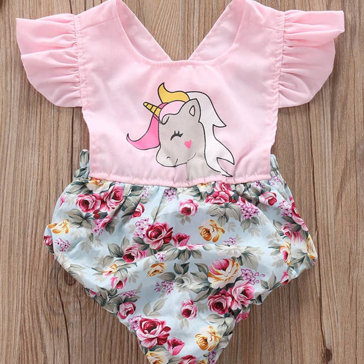 Unicorn Floral Baby Romper for wholesale by Fennco Styles