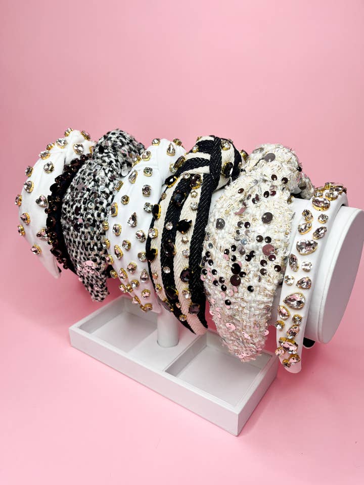 Black & White Winter Holiday Jeweled Headbands for wholesale by Brittyland