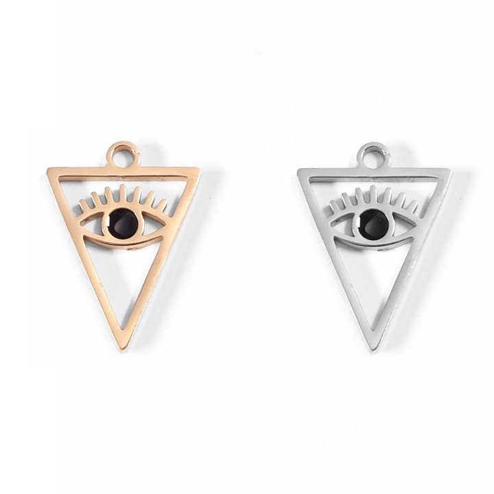 18K Gold Stainless Steel Triangle Evil Eye Charm for wholesale by WJW