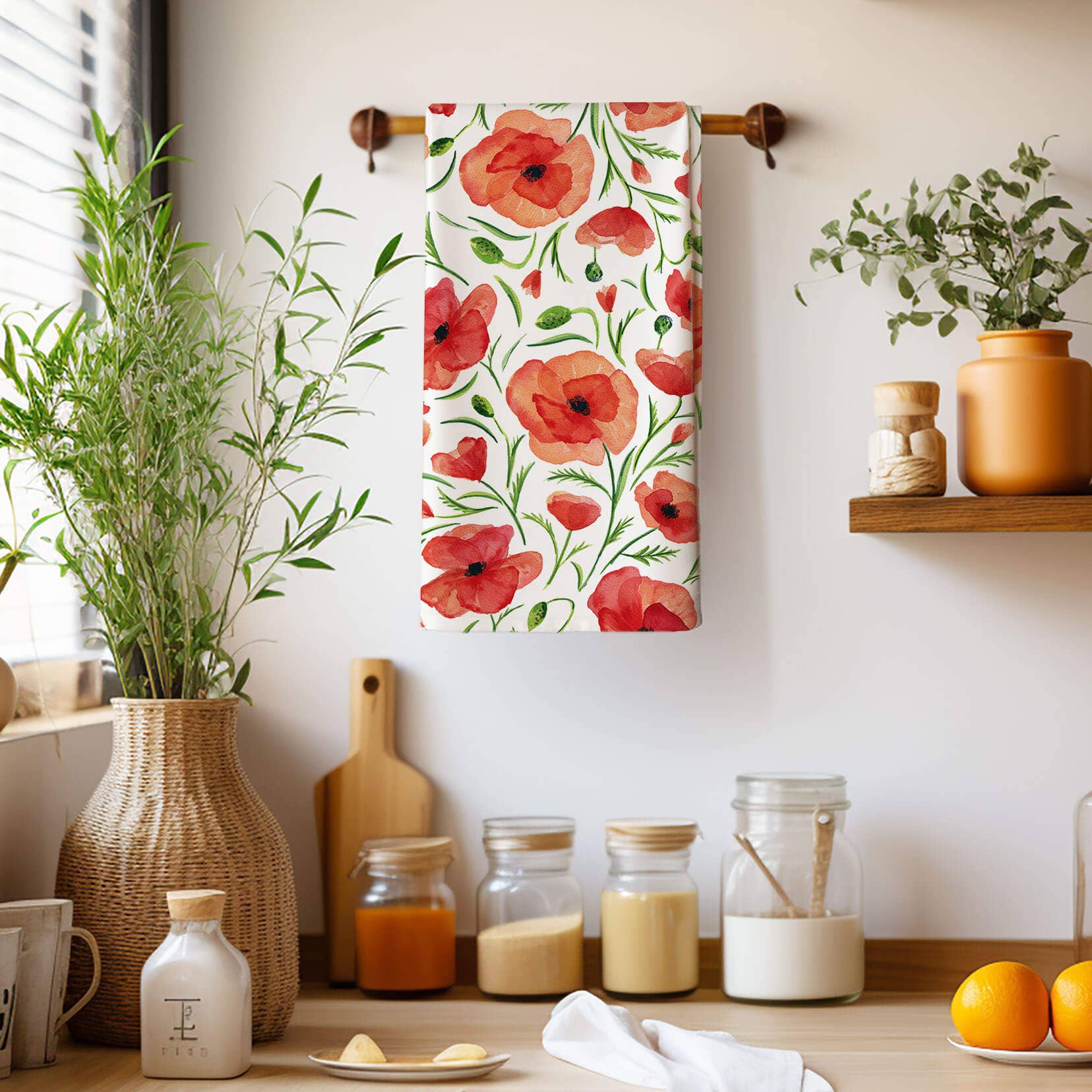 Watercolor Wednesday – wholesale Tea towel – Red Poppy Tea Towel | Watercolor Wildflower Kitchen Towel1