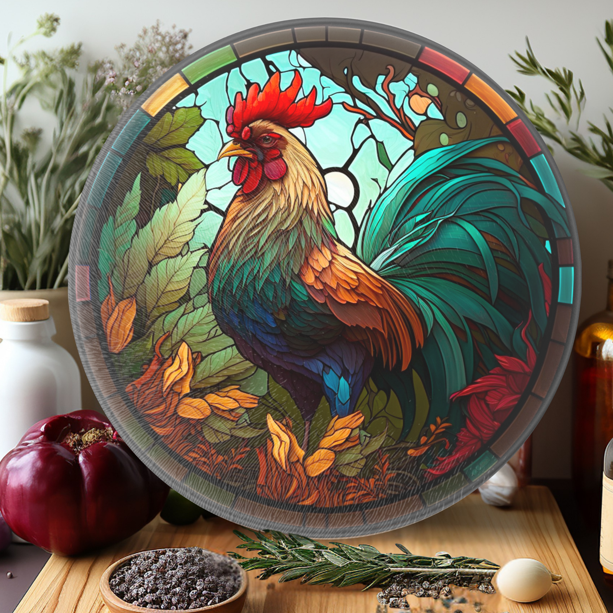 Fernville Creations - Wholesale Cutting Board - Rooster Tempered Glass Cutting Board or Serving Tray1