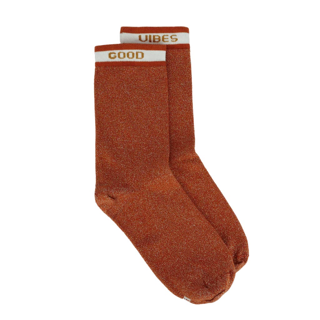 Maison Causettes – Großhandel Socken – Damen – Damen-Bio-Baumwollsocken - Josette Good Vibes Terracotta