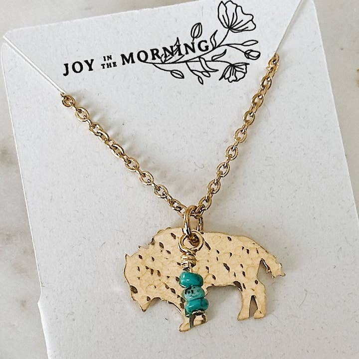 Mini Bison Necklace, Buffalo, Hand Stamped Necklace, Turquoi for wholesale by JOY IN THE MORNING