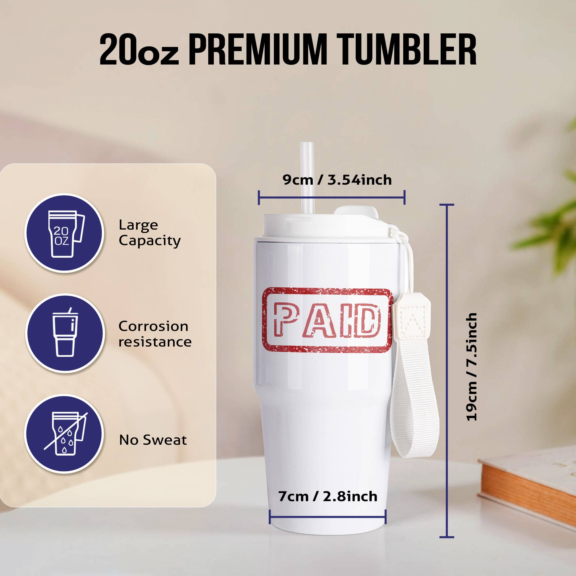 3dRose – Engroshandel Thermokop – 3dRose, Betalt blækstempel-stiliseret tekst inde i en ramme. Rødt farvedesign til dig, Tumbler1