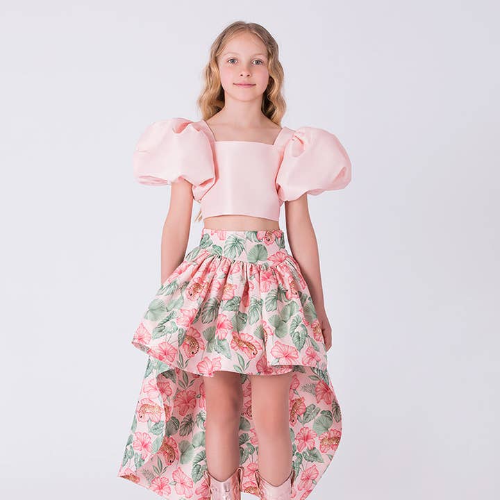 Puff Sleeve High-Low Skirt Outfit | 2 Pieces for wholesale by Mama Luma