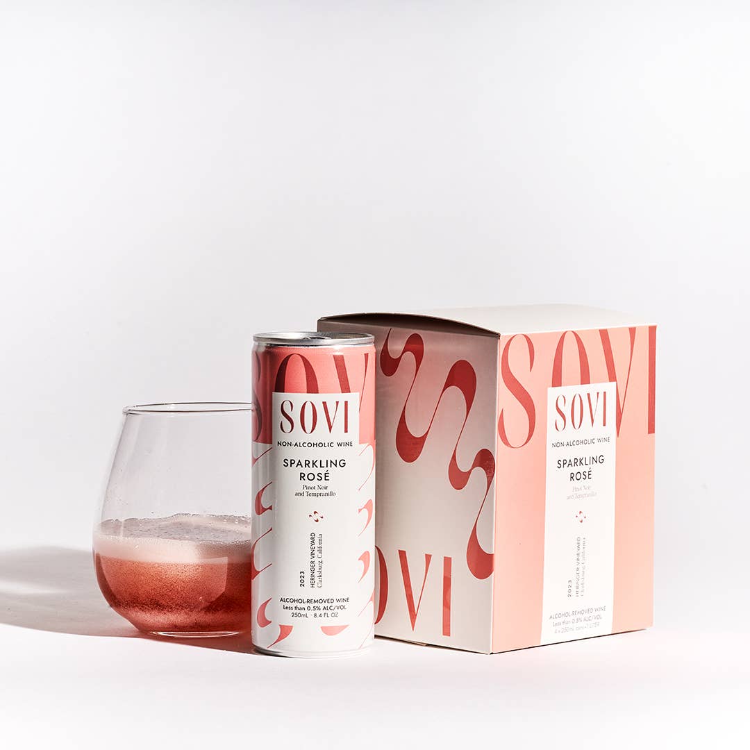 Sovi Wine Co. - Wholesale Non-Alcoholic Spirits/Wine/Beer - Sparkling Rosé - Non-Alcoholic Wine - 4-Pack Cans - NEW