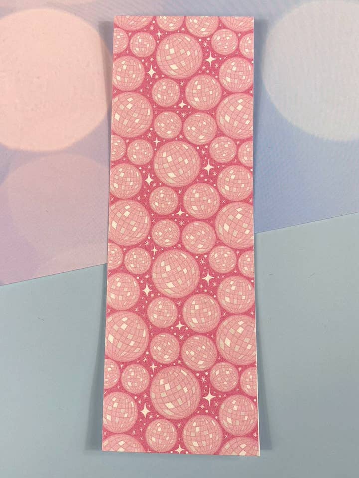 Pink Disco Ball gelamineerde bladwijzer met glitterpatroon voor wholesale door Made Line Designs